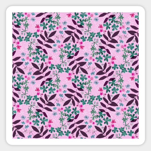 Pressed flowers and leaves pink Sticker by RanitasArt